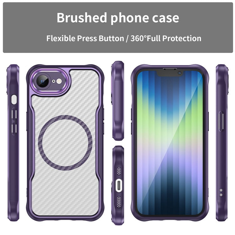 For iPhone 16e Case TPU+PC Carbon Fiber Phone Cover Compatible with MagSafe - Purple