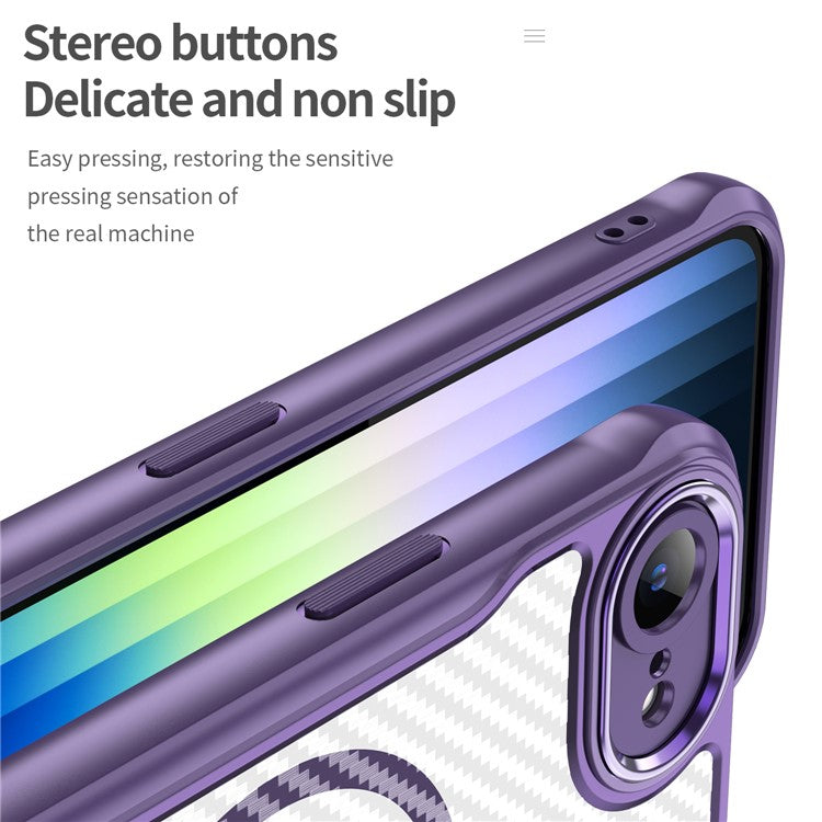 For iPhone 16e Case TPU+PC Carbon Fiber Phone Cover Compatible with MagSafe - Purple
