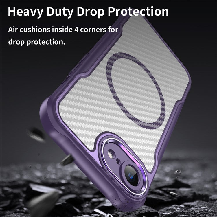 For iPhone 16e Case TPU+PC Carbon Fiber Phone Cover Compatible with MagSafe - Purple