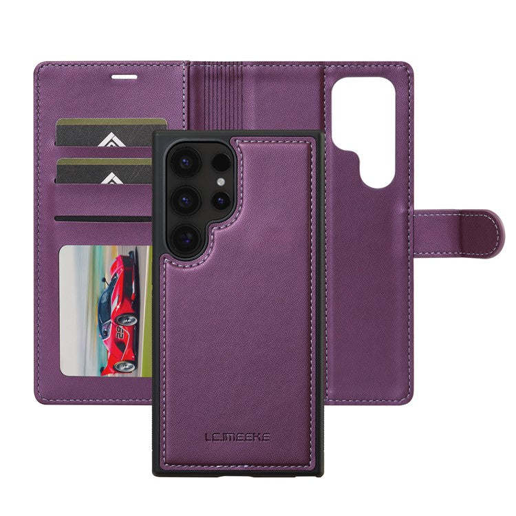 LC.IMEEKE L2 Series for Samsung Galaxy S24 Ultra Case PU Leather Wallet Detachable Magnetic Phone Cover - Purple