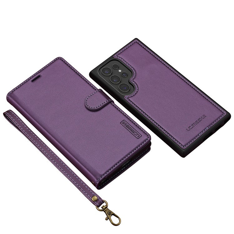 LC.IMEEKE L2 Series for Samsung Galaxy S24 Ultra Case PU Leather Wallet Detachable Magnetic Phone Cover - Purple