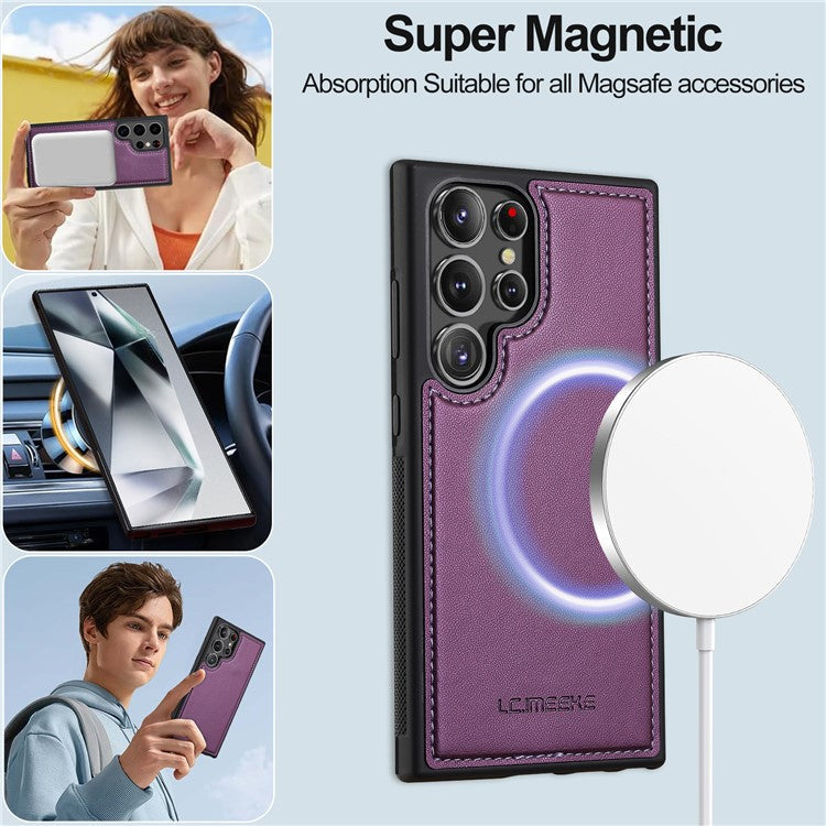 LC.IMEEKE L2 Series for Samsung Galaxy S24 Ultra Case PU Leather Wallet Detachable Magnetic Phone Cover - Purple