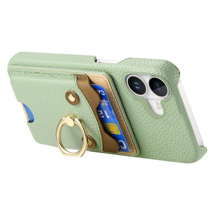 Y6 For iPhone 16 Plus Case Cute Bear Design PU Leather+TPU Card Holder Phone Cover - Light Green