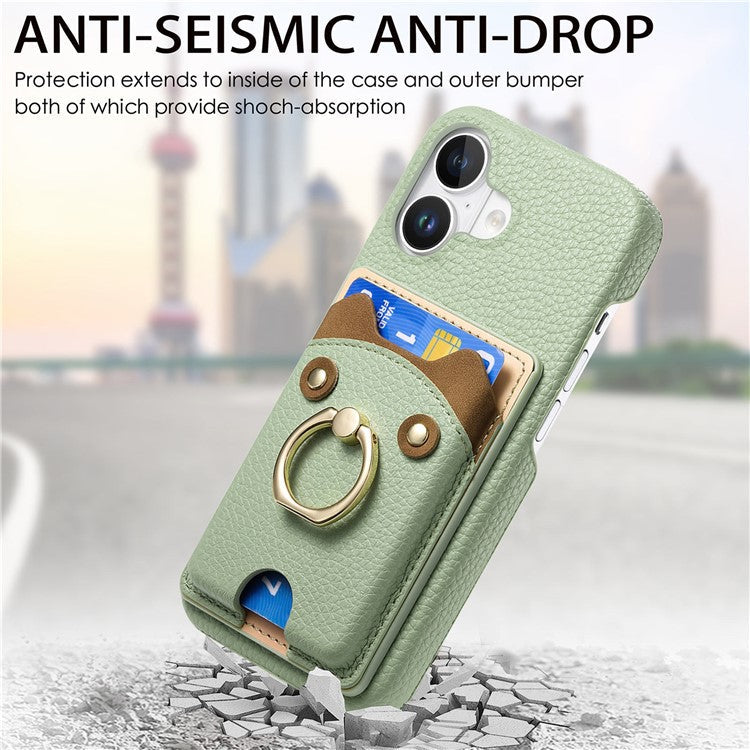 Y6 For iPhone 16 Plus Case Cute Bear Design PU Leather+TPU Card Holder Phone Cover - Light Green