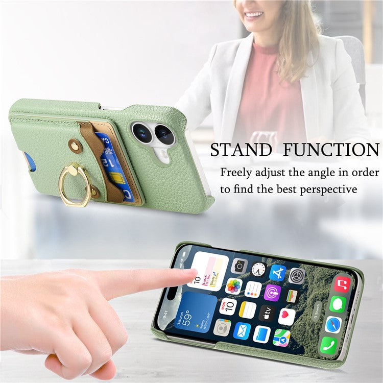 Y6 For iPhone 16 Plus Case Cute Bear Design PU Leather+TPU Card Holder Phone Cover - Light Green