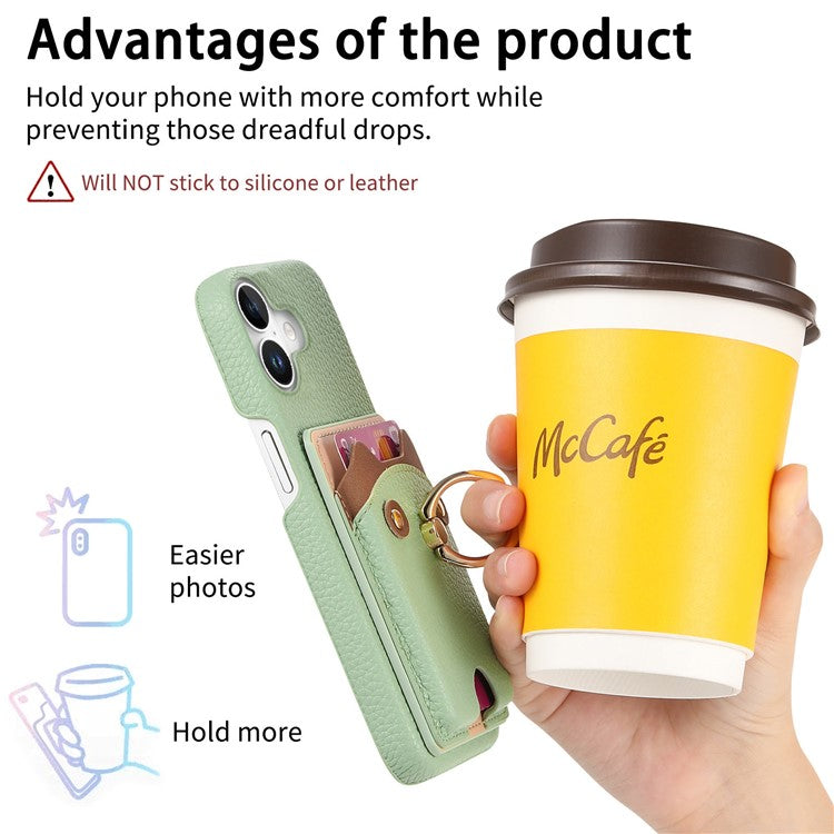 Y6 For iPhone 16 Plus Case Cute Bear Design PU Leather+TPU Card Holder Phone Cover - Light Green