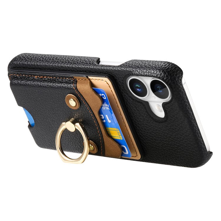 Y6 For iPhone 16 Case Cute Bear Design PU Leather+TPU Card Holder Phone Cover - Black