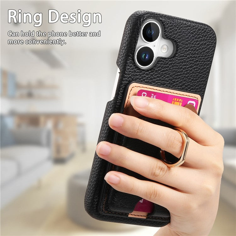 Y6 For iPhone 16 Case Cute Bear Design PU Leather+TPU Card Holder Phone Cover - Black