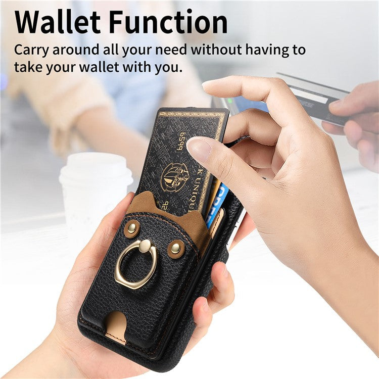 Y6 For iPhone 16 Case Cute Bear Design PU Leather+TPU Card Holder Phone Cover - Black