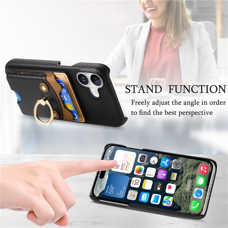 Y6 For iPhone 16 Case Cute Bear Design PU Leather+TPU Card Holder Phone Cover - Black