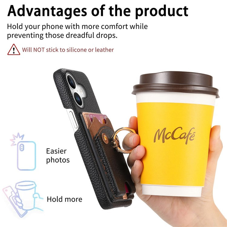 Y6 For iPhone 16 Case Cute Bear Design PU Leather+TPU Card Holder Phone Cover - Black