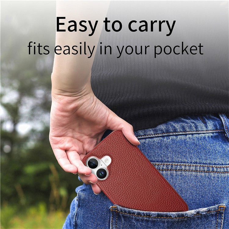 Y5 For iPhone 16 Plus Case Litchi Texture Leather+TPU Slim Phone Cover - Red
