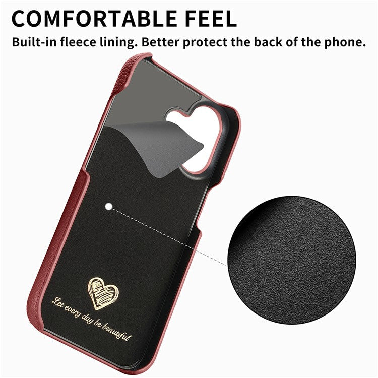 Y5 For iPhone 16 Plus Case Litchi Texture Leather+TPU Slim Phone Cover - Red