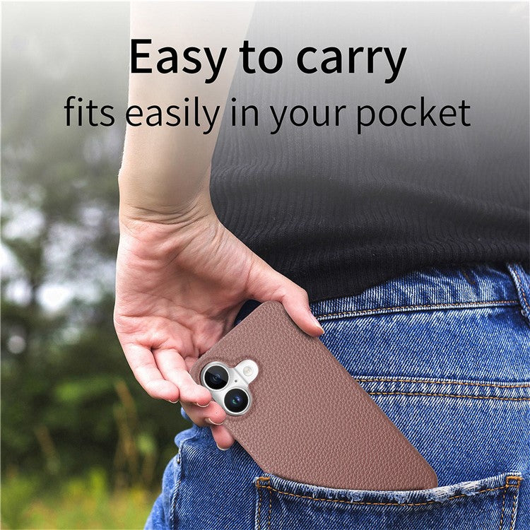 Y5 For iPhone 16 Case Litchi Texture Leather+TPU Slim Phone Cover - Jujube Apricot