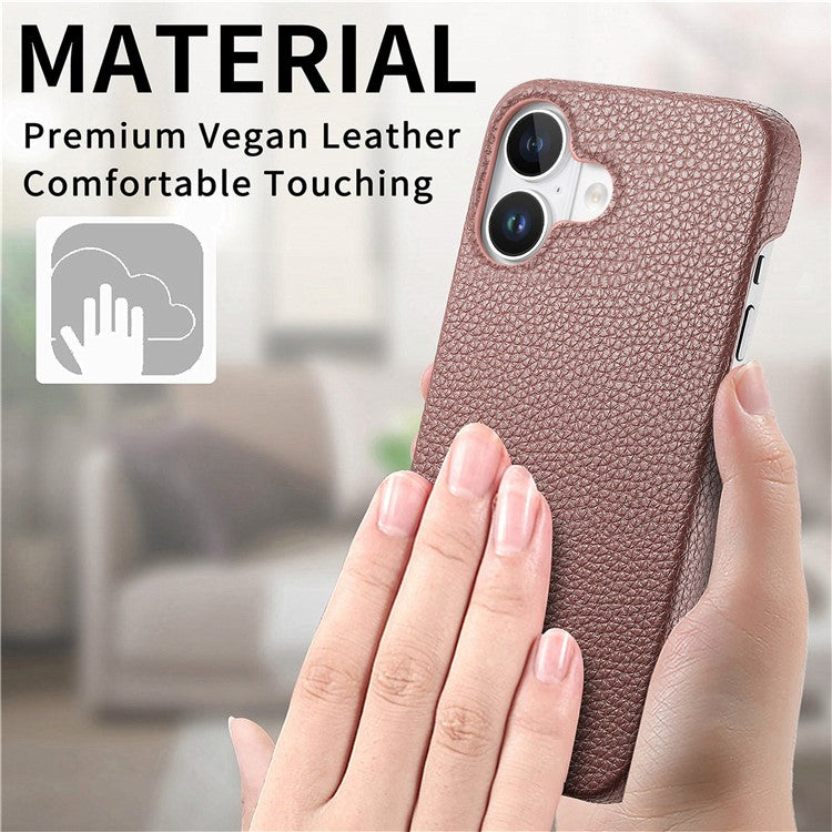 Y5 For iPhone 16 Case Litchi Texture Leather+TPU Slim Phone Cover - Jujube Apricot