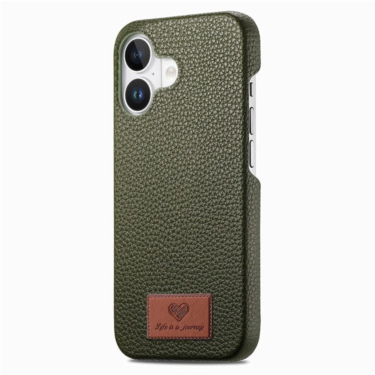 Y5 For iPhone 16 Case Litchi Texture Leather+TPU Slim Phone Cover - Midnight Green
