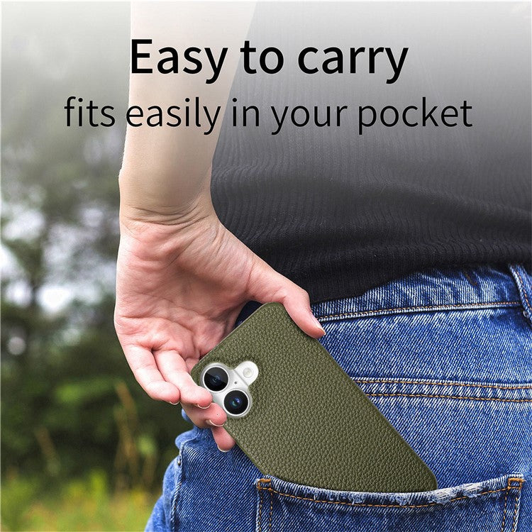 Y5 For iPhone 16 Case Litchi Texture Leather+TPU Slim Phone Cover - Midnight Green