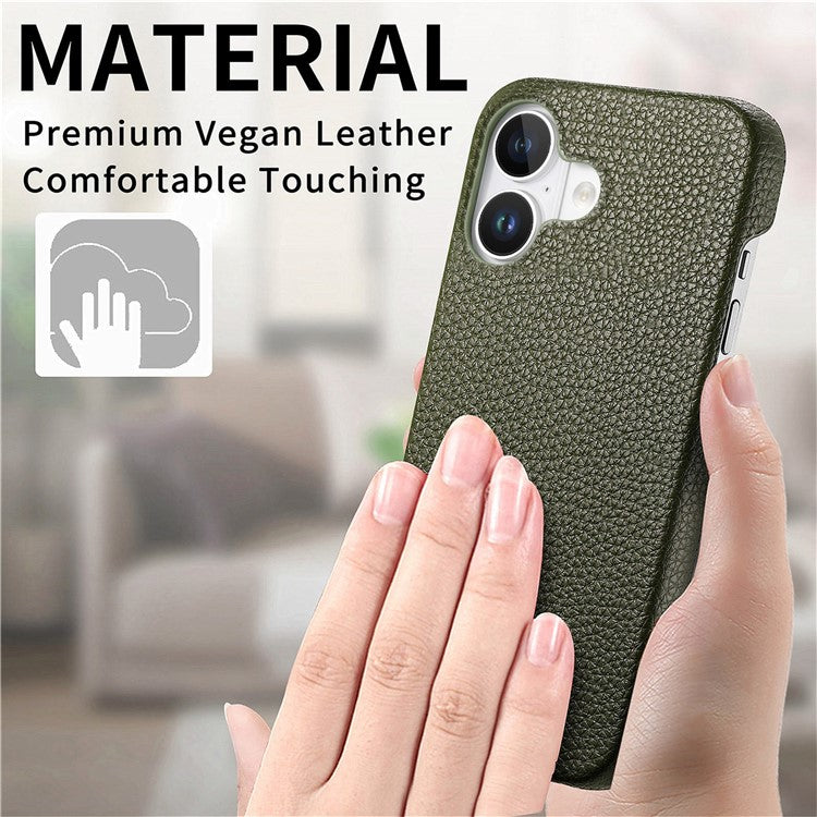 Y5 For iPhone 16 Case Litchi Texture Leather+TPU Slim Phone Cover - Midnight Green