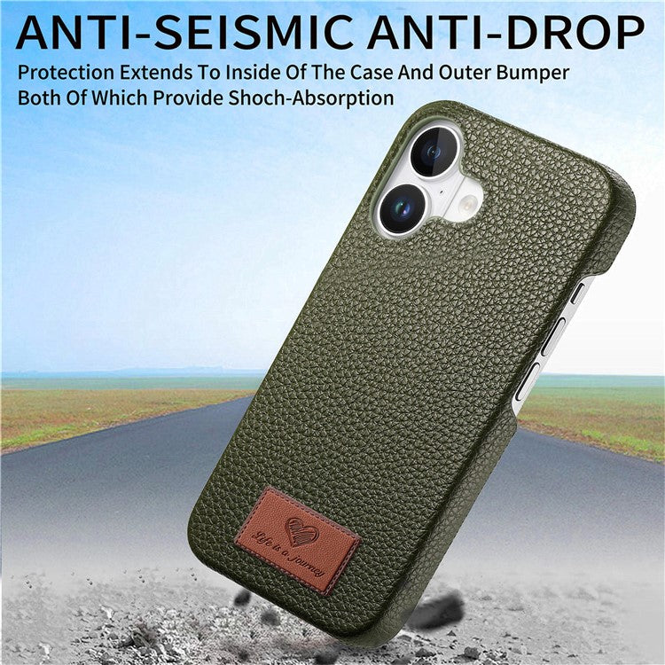 Y5 For iPhone 16 Case Litchi Texture Leather+TPU Slim Phone Cover - Midnight Green