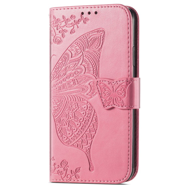For iPhone 16 Plus Case PU Leather Wallet Phone Cover Butterfly Pattern - Pink