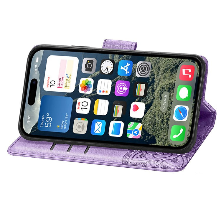 For iPhone 16 Plus Case PU Leather Wallet Phone Cover Butterfly Pattern - Light Purple