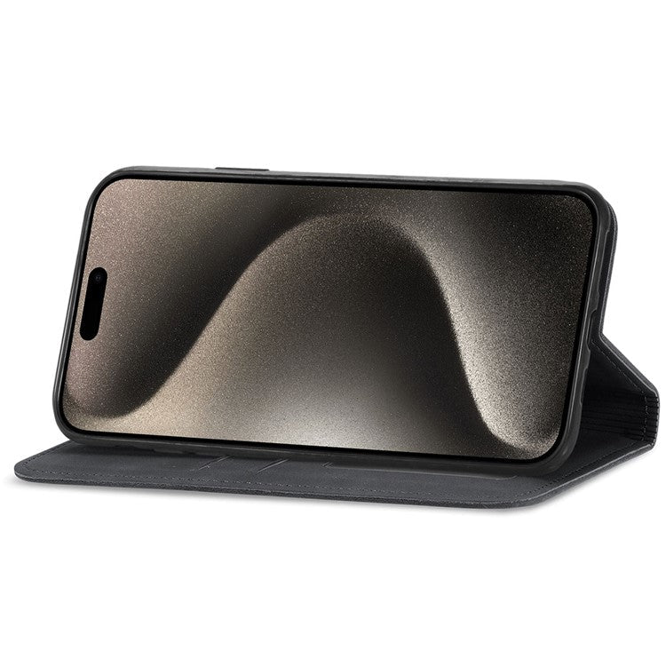 For iPhone 16 Pro Case Skin Touch Feeling Leather Card Holder Phone Cover Magnetic Absorption - Black