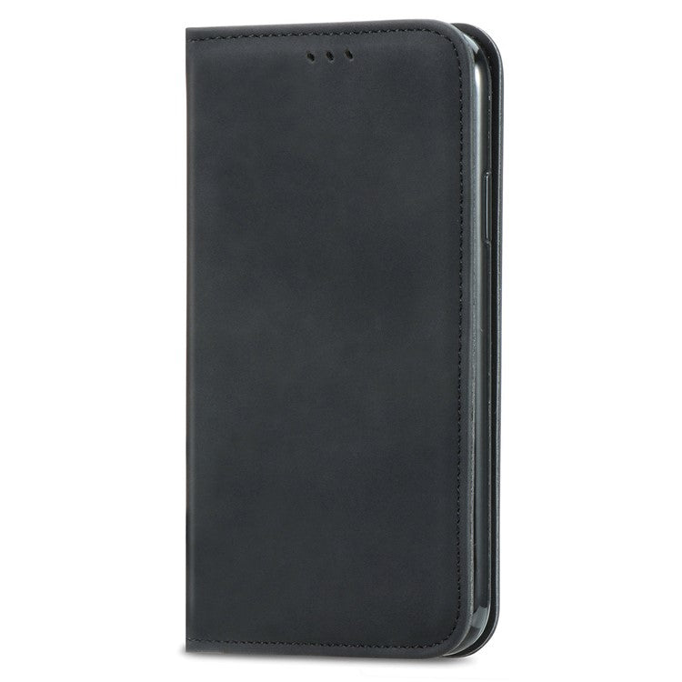 For iPhone 16 Pro Case Skin Touch Feeling Leather Card Holder Phone Cover Magnetic Absorption - Black