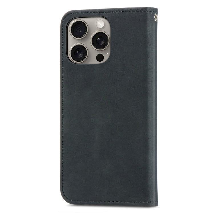 For iPhone 16 Pro Case Skin Touch Feeling Leather Card Holder Phone Cover Magnetic Absorption - Black