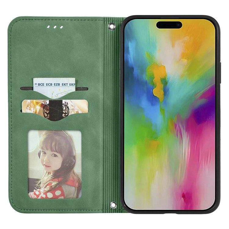 For iPhone 16 Case Skin Touch Feeling Leather Phone Cover Magnetic Absorption - Green