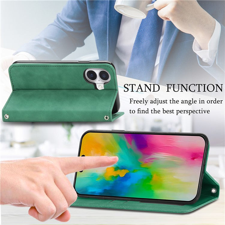 For iPhone 16 Case Skin Touch Feeling Leather Phone Cover Magnetic Absorption - Green