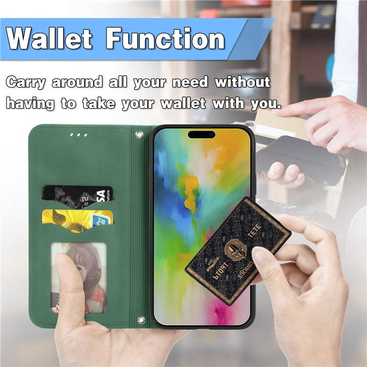 For iPhone 16 Case Skin Touch Feeling Leather Phone Cover Magnetic Absorption - Green