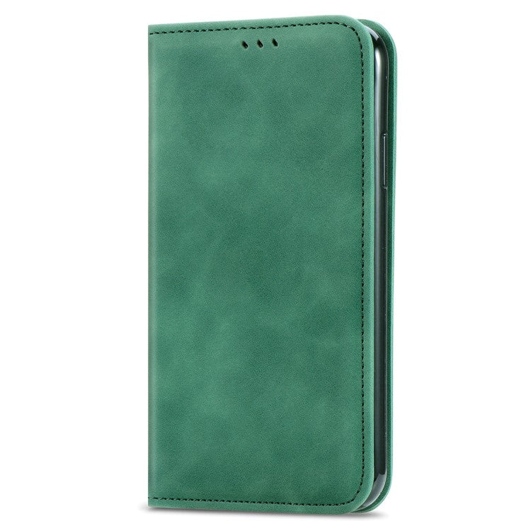 For iPhone 16 Case Skin Touch Feeling Leather Phone Cover Magnetic Absorption - Green