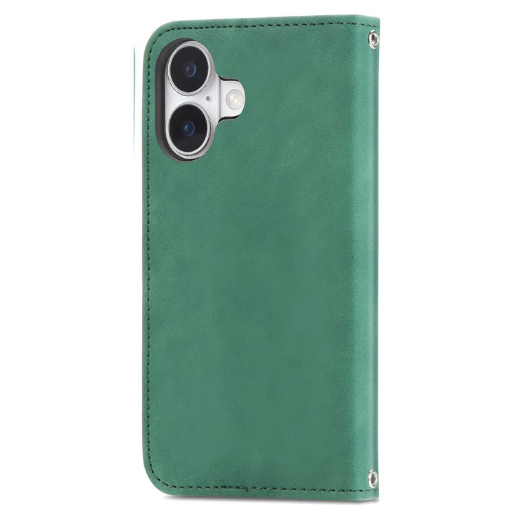 For iPhone 16 Case Skin Touch Feeling Leather Phone Cover Magnetic Absorption - Green