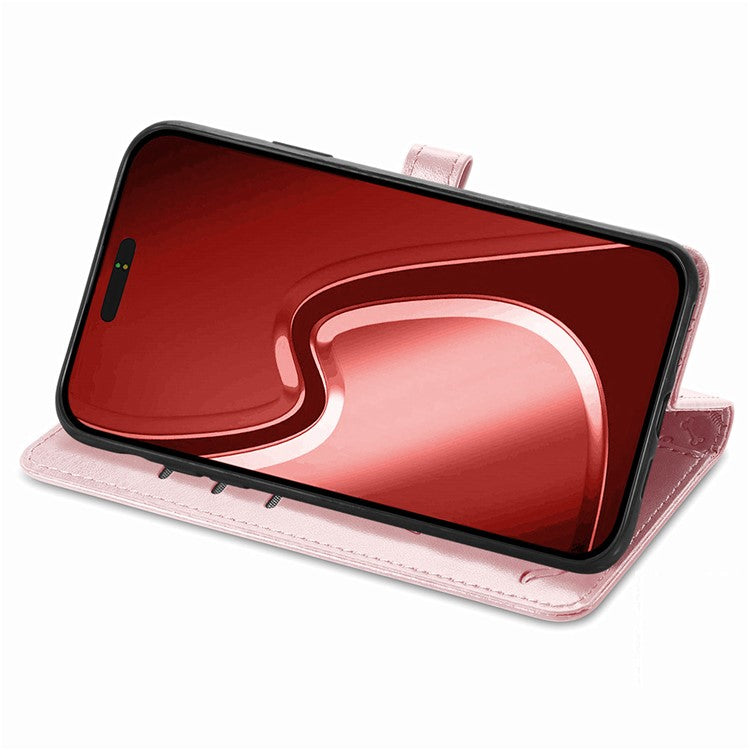 For iPhone 16 Pro Case Leather Wallet Flip Phone Cover Cute Cat Dog Pattern - Rose Gold