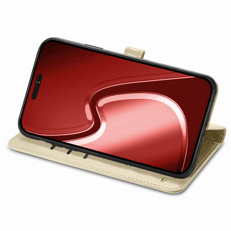 For iPhone 16 Pro Case Leather Wallet Flip Phone Cover Cute Cat Dog Pattern - Gold