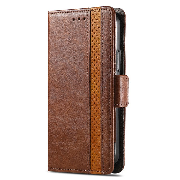 CASENEO 002 Series For iPhone 16 Case Stand Wallet Splicing PU Leather Cover - Dark Brown