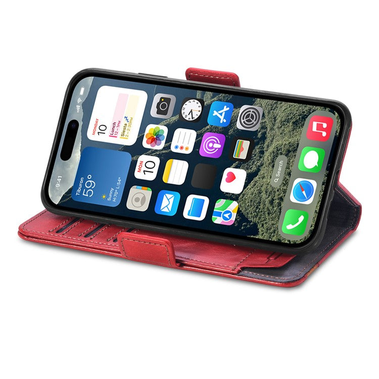 CASENEO 002 Series For iPhone 16 Case Stand Wallet Splicing PU Leather Cover - Red