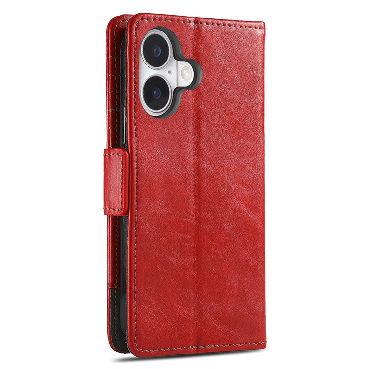 CASENEO 002 Series For iPhone 16 Case Stand Wallet Splicing PU Leather Cover - Red