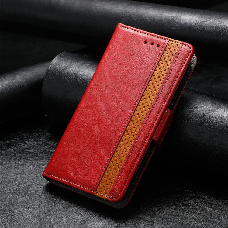 CASENEO 002 Series For iPhone 16 Case Stand Wallet Splicing PU Leather Cover - Red