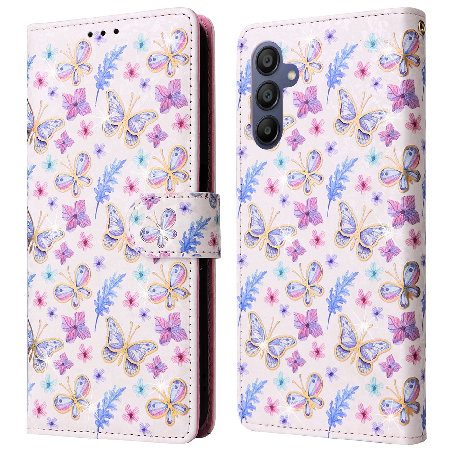 For Samsung Galaxy A16 5G / A16 4G Case RFID Blocking Flower Leather Phone Cover - Butterfly Flower