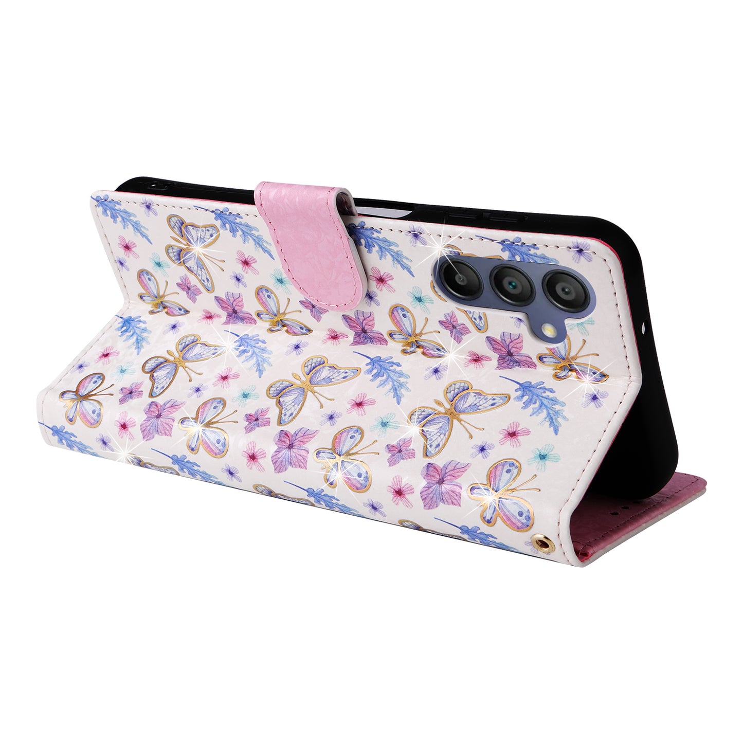 For Samsung Galaxy A16 5G / A16 4G Case RFID Blocking Flower Leather Phone Cover - Butterfly Flower