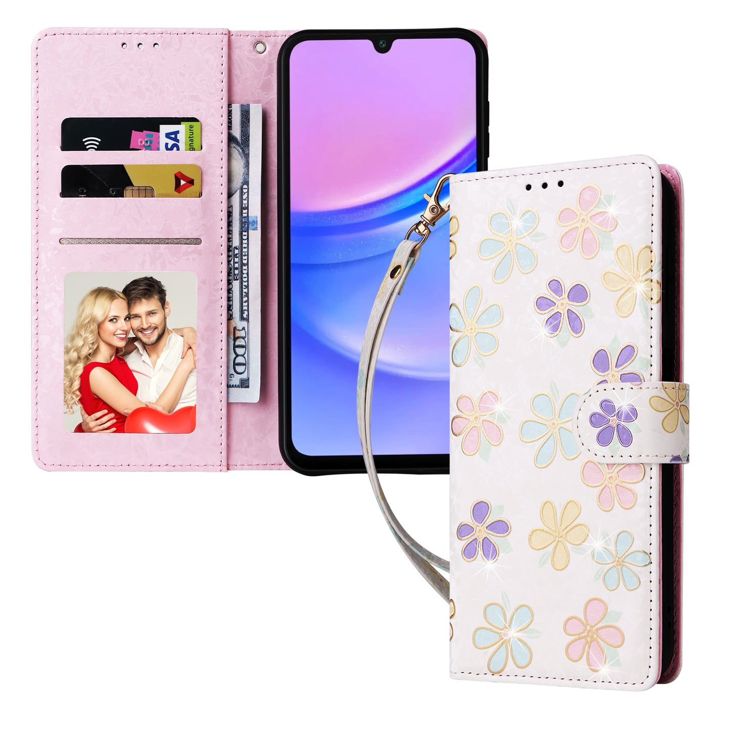 For Samsung Galaxy A16 5G / A16 4G Case RFID Blocking Flower Leather Phone Cover - Colorful Flower