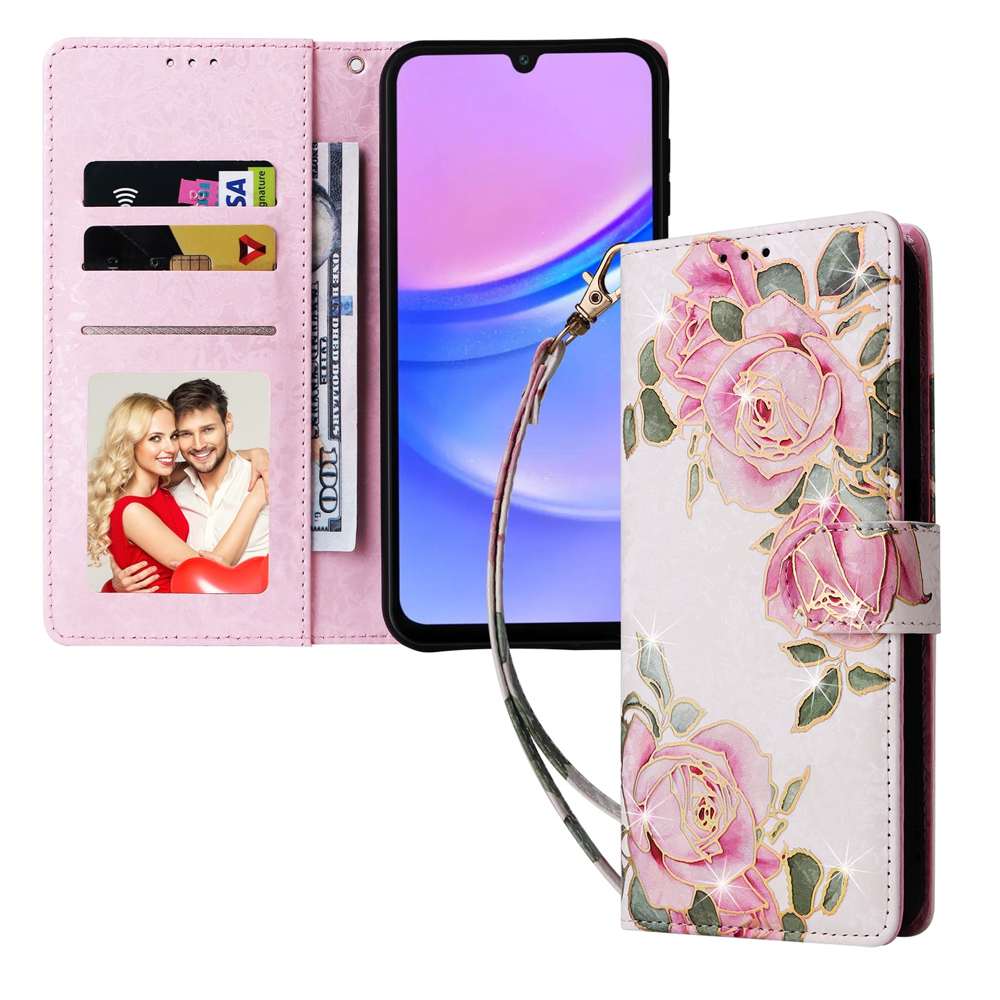 For Samsung Galaxy A16 5G / A16 4G Case RFID Blocking Flower Leather Phone Cover - Flower