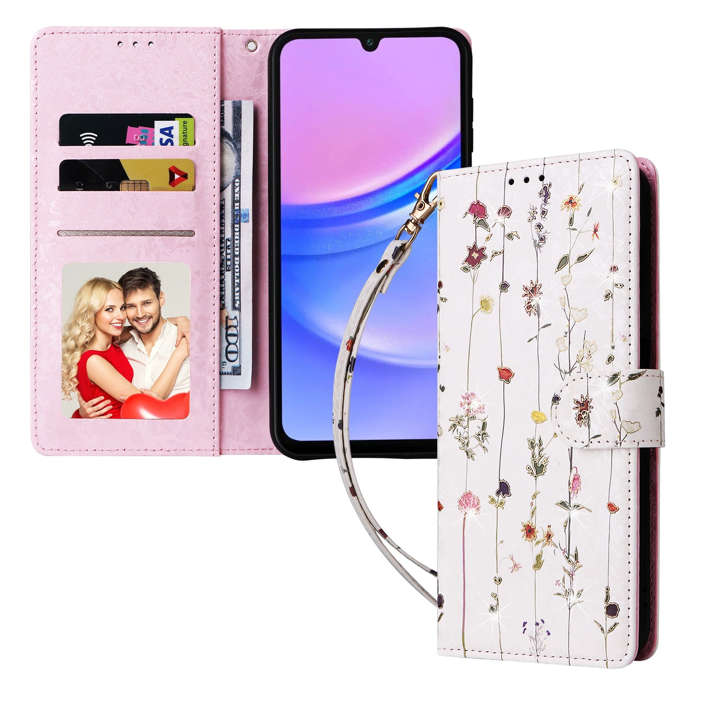 For Samsung Galaxy A16 5G / A16 4G Case RFID Blocking Flower Leather Phone Cover - Small Flower