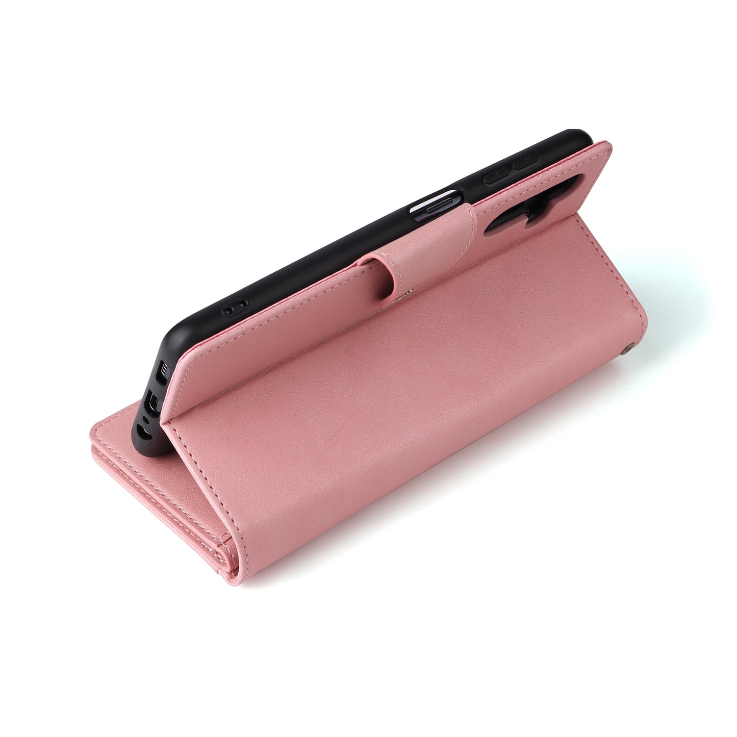 For Samsung Galaxy A16 5G / A16 4G Case Zipper Wallet Leather Stand Phone Cover Rivet Decor - Rose Gold