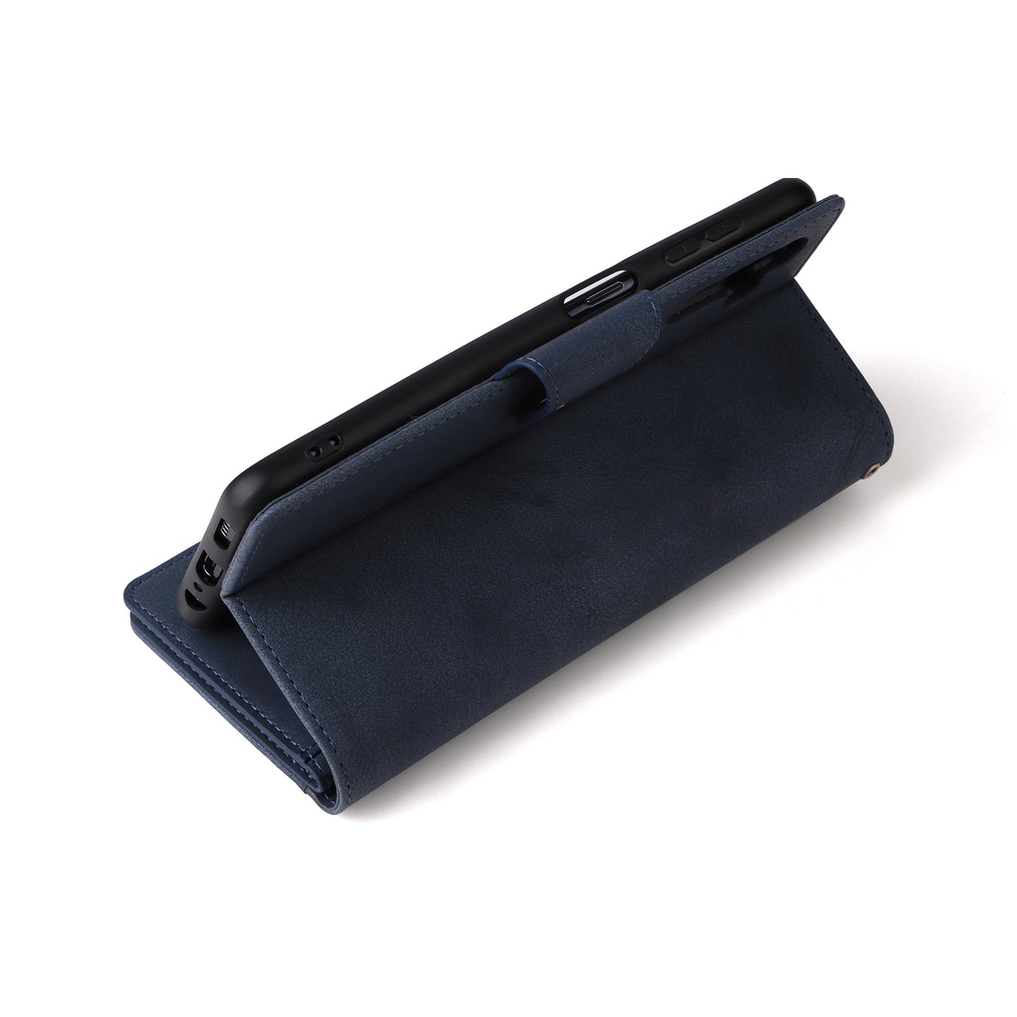 For Samsung Galaxy A16 5G / A16 4G Case Zipper Wallet Leather Stand Phone Cover Rivet Decor - Blue