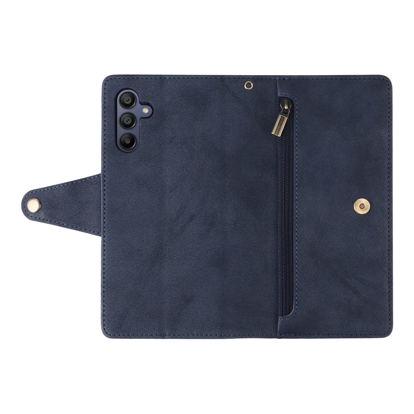 For Samsung Galaxy A16 5G / A16 4G Case Zipper Wallet Leather Stand Phone Cover Rivet Decor - Blue