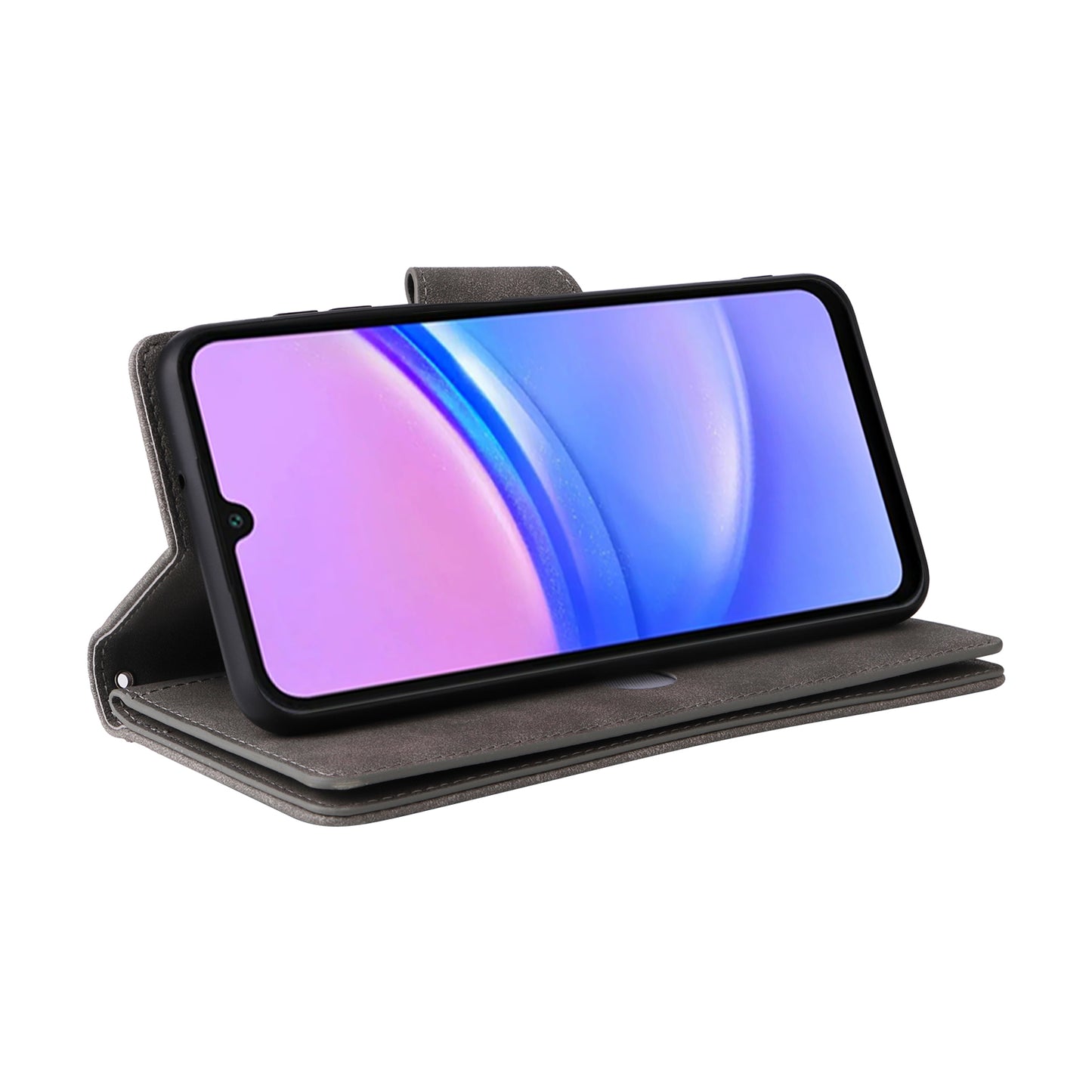 For Samsung Galaxy A16 5G / A16 4G Case Zipper Wallet Leather Stand Phone Cover Rivet Decor - Grey