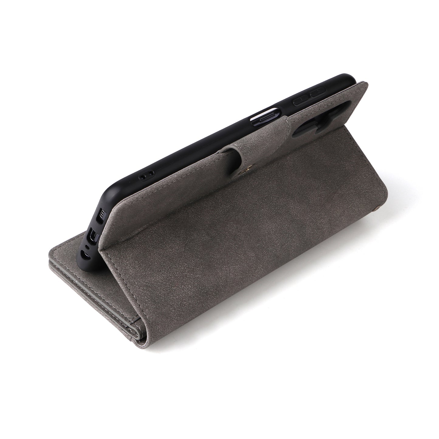 For Samsung Galaxy A16 5G / A16 4G Case Zipper Wallet Leather Stand Phone Cover Rivet Decor - Grey