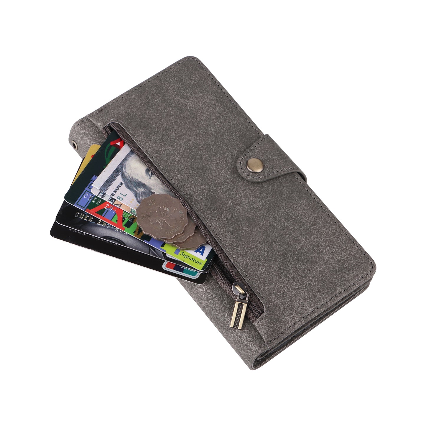 For Samsung Galaxy A16 5G / A16 4G Case Zipper Wallet Leather Stand Phone Cover Rivet Decor - Grey